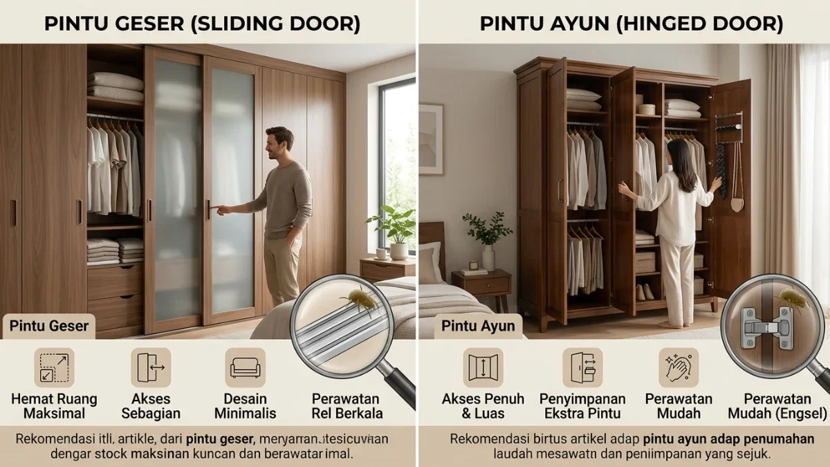 Panduan Memilih Lemari Pakaian: Pintu Geser (Sliding) vs Pintu Ayun (Hinged)