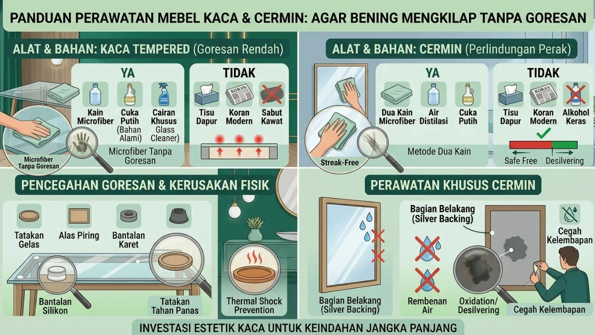 Cara Merawat Mebel Kaca & Cermin Agar Bening Mengkilap Tanpa Goresan