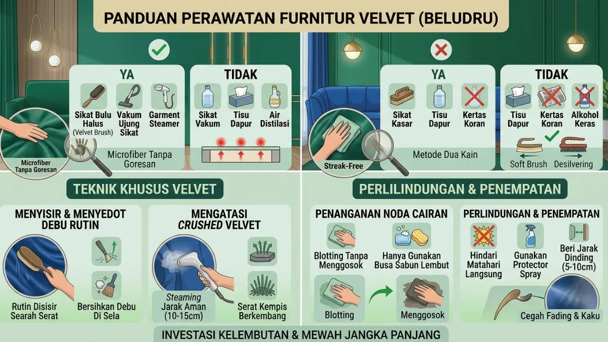 Cara Merawat Furnitur Berbahan Velvet (Beludru) Agar Tetap Lembut & Tidak Rontok